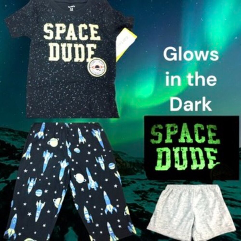 NWT Carter’s Space Dude Theme Pajamas 12M Black Glow In The Dark NEW Galaxy PJs